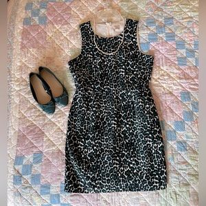 J Crew Factory Black & Teal Leopard Fitted Sheath Dress